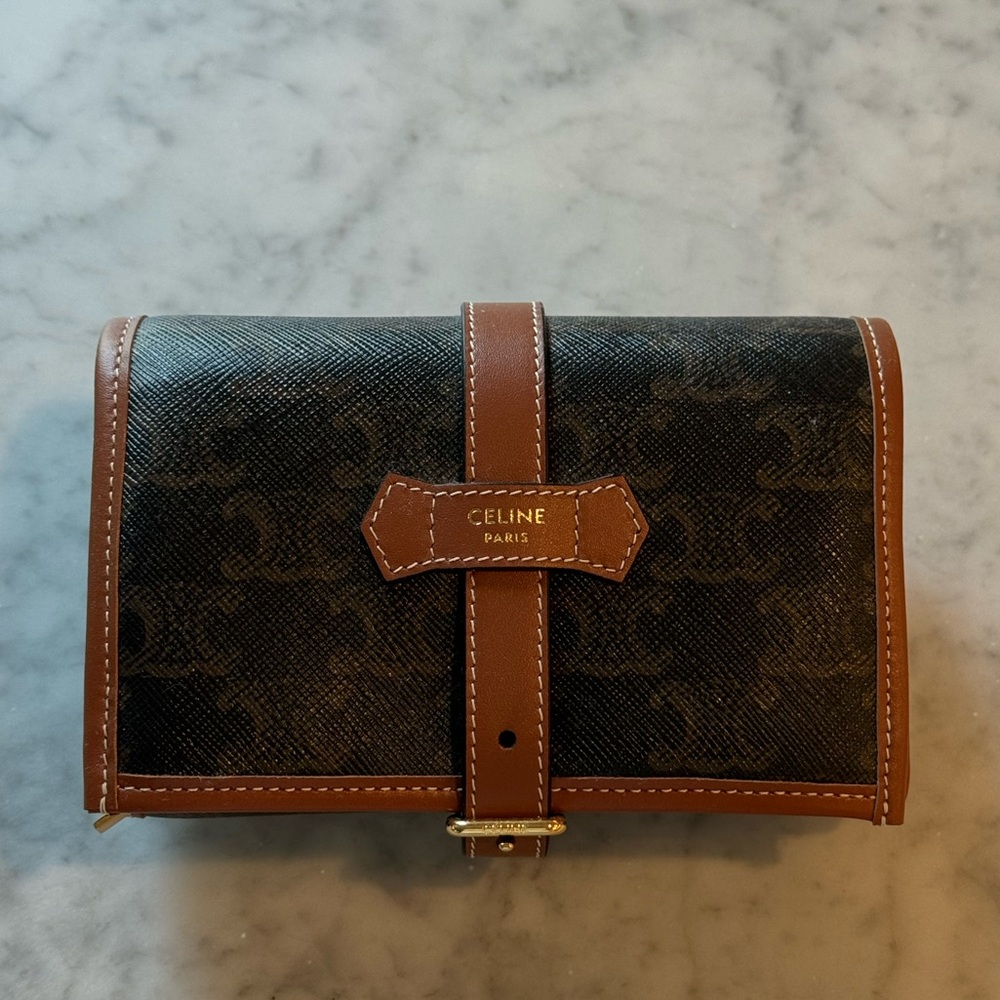 CELINE JEWELRY POUCH IN TRIOMPHE CANVAS AND CALFSKIN